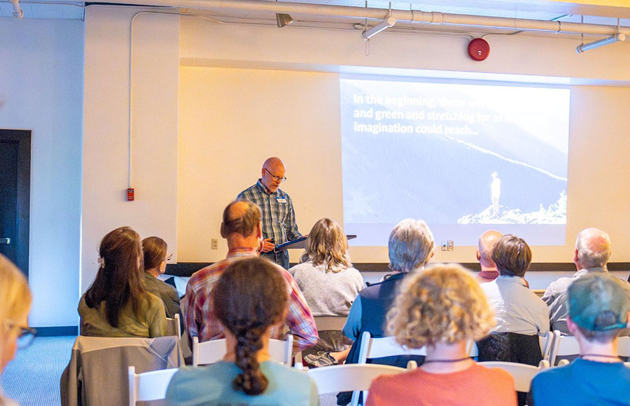 Author Stephen Legault speaking at the Fall Gathering event