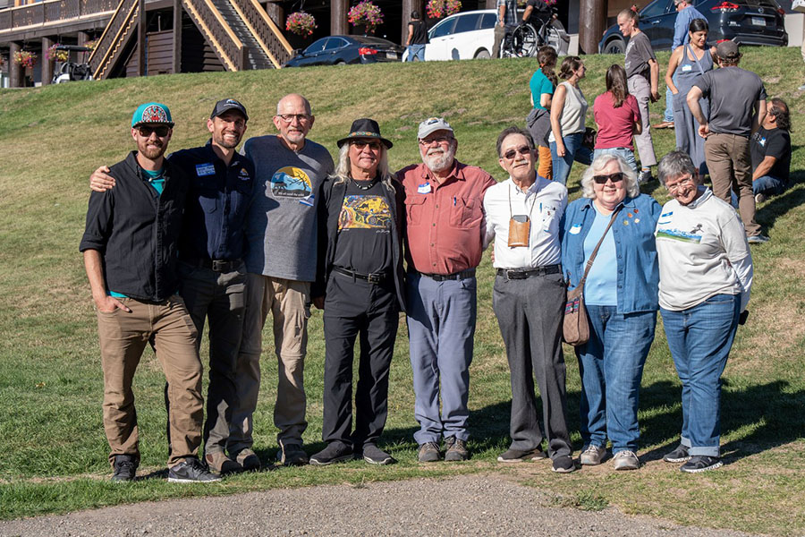 Some of the founding members of Glacier-Two Medicine Alliance (R - L) Harriet Marble, Elaine Sedlack, Joe Jessepe, Lou Bruno, Ed DesRosier, and John Schmid, with Executive Director and the second generation leader Dylan DesRosier. Still at after all these years!