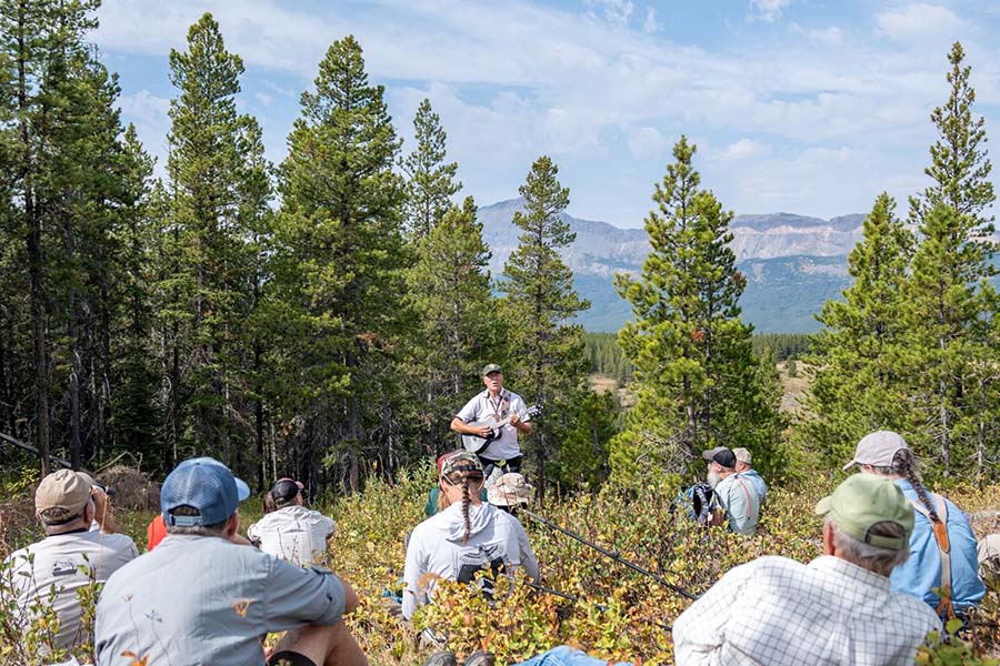 Jack Gladstone of Blackfeet Headwaters Alliance, sang a pair of songs at the former proposed drill site on Hall Creek to celebrate the day and welcome in a new, more hopeful era for the land, wildlife, and people of this region.