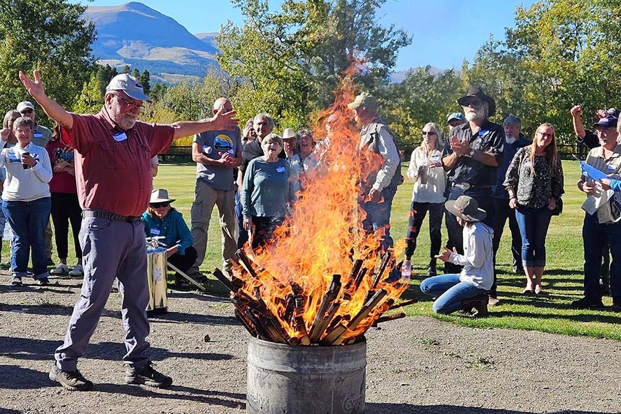 Lou Bruno burned a stake that he had pilfered years ago from the drill site. The burning ceremony was a huge emotional release that brought many tears of joy at the accomplishment.