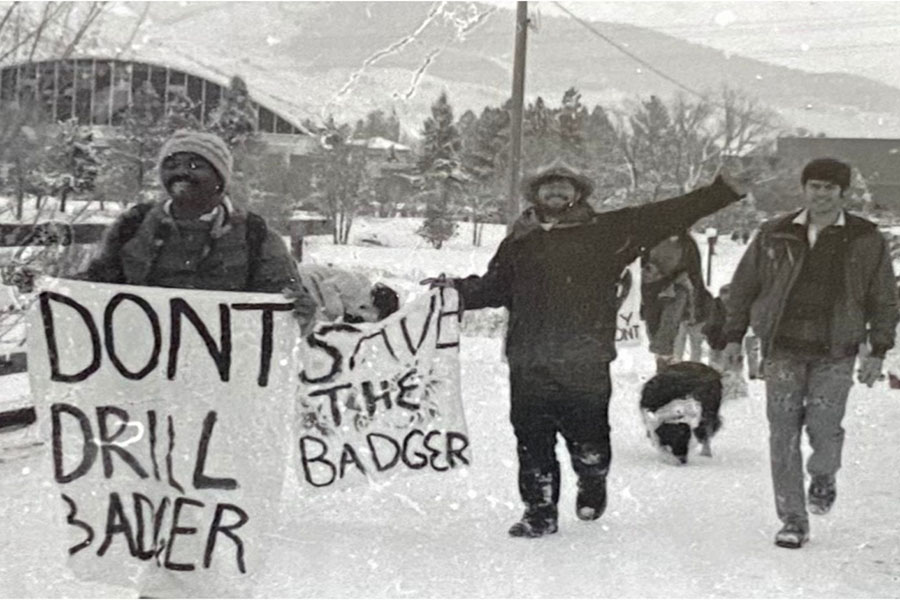 Protesters in Missoula demonstrating against oil and gas development in the Badger-Two Medicine