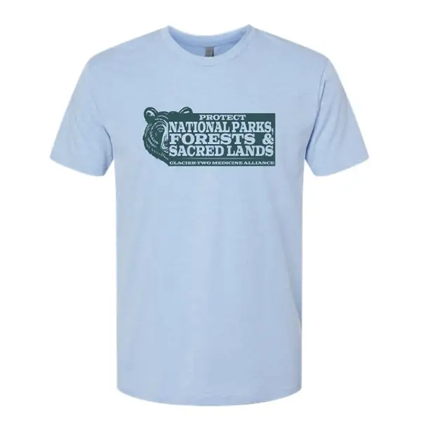 Protect Land tshirt with horizontal design in blue