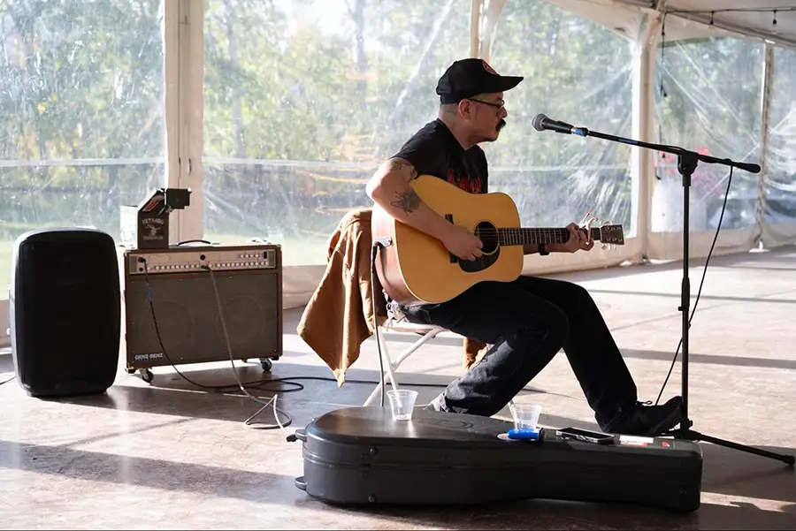 Joseph Running Crane provided live music during the 2026 Fall Gathering